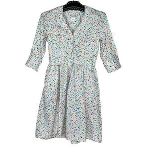 Teddy Heart Print Button Front Shirt Dress Small NWT